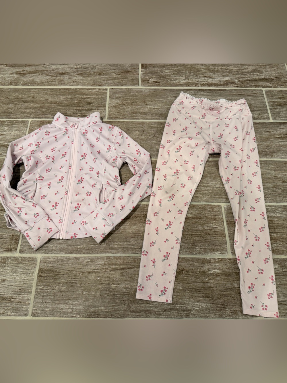 ALL IN MOTION GIRLS CROSS OVER RUFFLE LEGGINGS ZIP UP JACKET FLORAL FLOWER PRINT